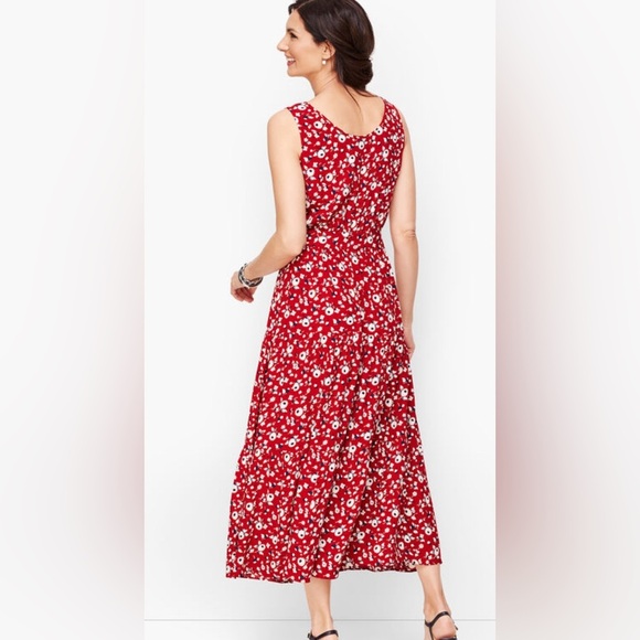 Talbots Floral Crepe Tiered Maxi Dress | Size 12 | Red, Navy & White - Picture 2 of 9